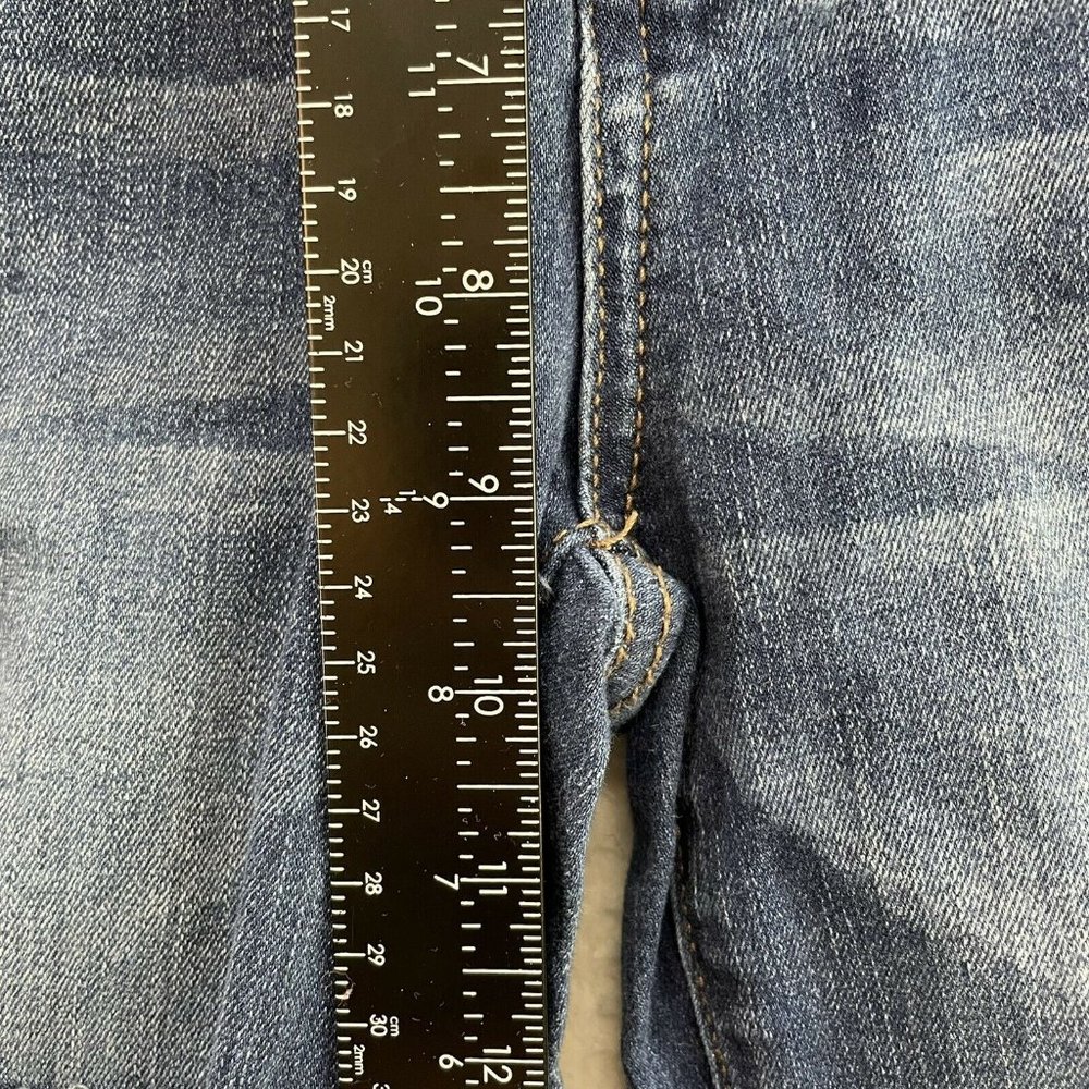 American Eagle Dark Wash Distressed Short Stretch Mid Rise Skinny Jeans 2 4 25 - Picture 7 of 12